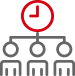 Three people connected to a clock